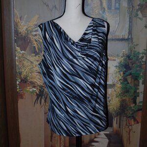 Black, Gray & White Zebra-striped Shell with Allover Sequins - L